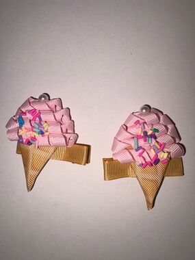 Pink Ribbon Ice Cream Cone Hair Clips - Pair